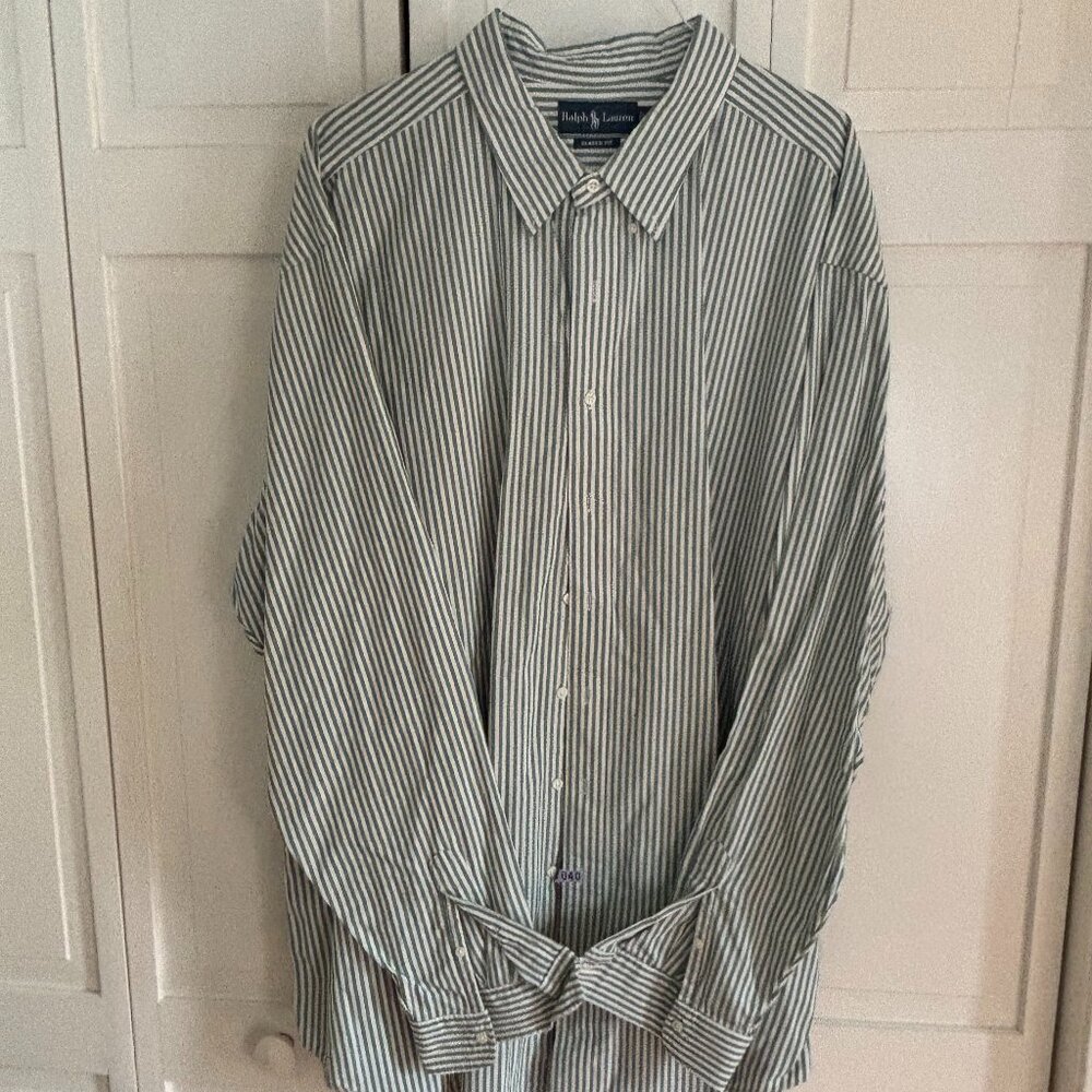 Ralph Lauren 4XLT Button Down, Green and White Striped